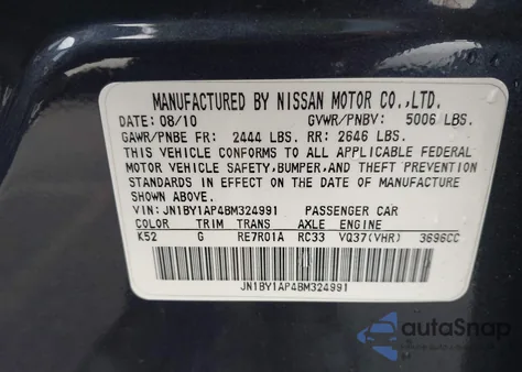 2011 Infiniti M37 z USA, uszkodzony, nr VIN JN1BY1AP4BM324991